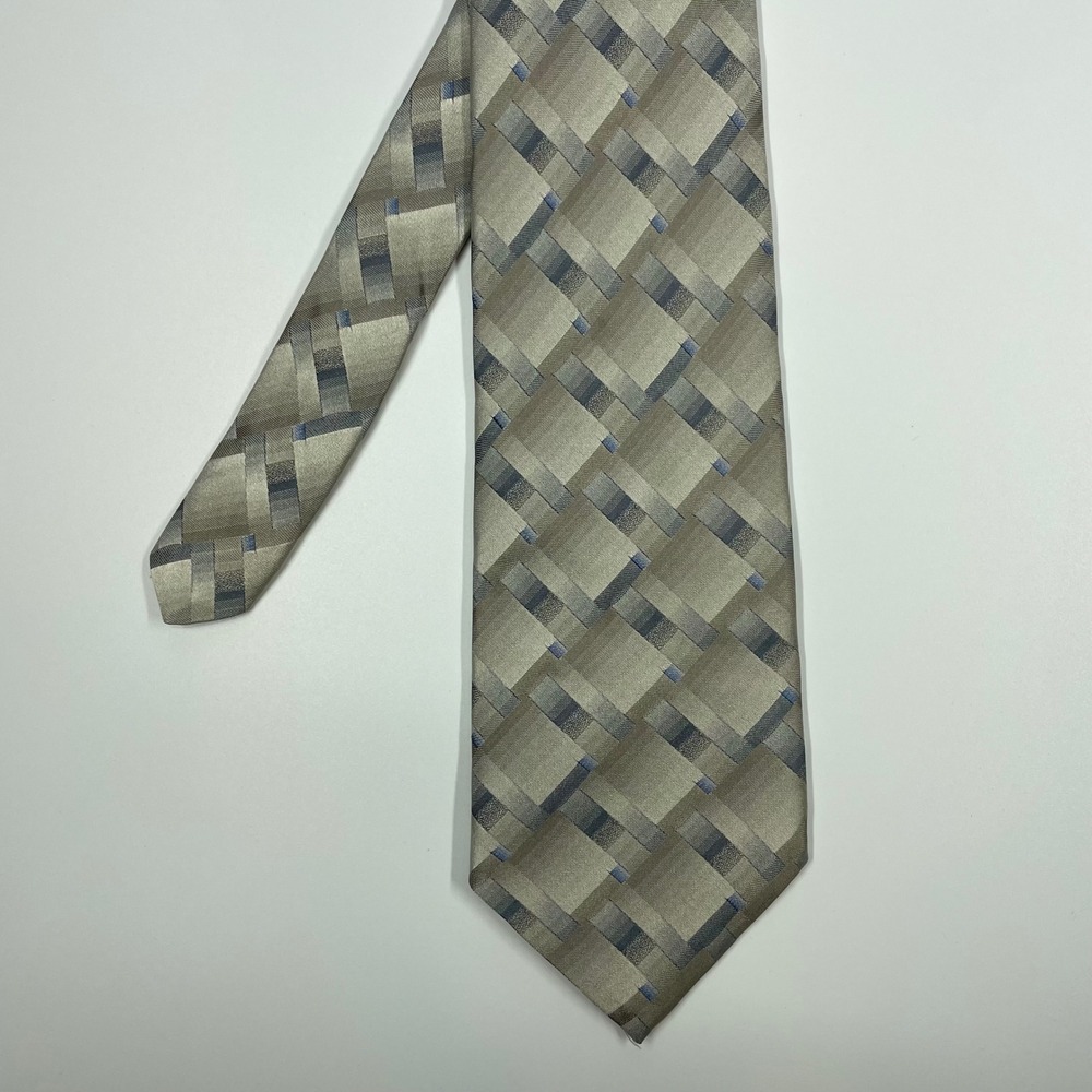 Zylos George Machado Tan Blue Geometric Silk Necktie Mens One Size